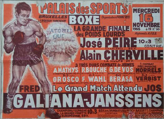 Cartel de una velada en el Pabellón de los Deportes de París, donde se anuncia a FRED GALIANA como: Le boxeur torero. foto web