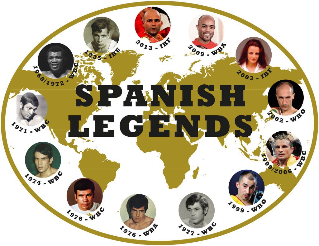 Los 13 boxeadores españoles que alcanzaron el titulo mundial y que dan origen al torneo SPANISH LEGENDS.