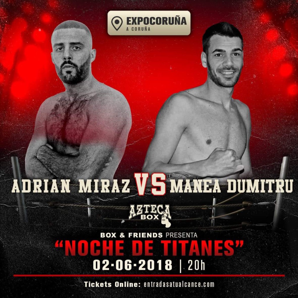 El flamante profesional coruñes Adrian " El Cazador " Miraz a mantenerse invicto frente al rumano Dumitru. foto Azteca Box 