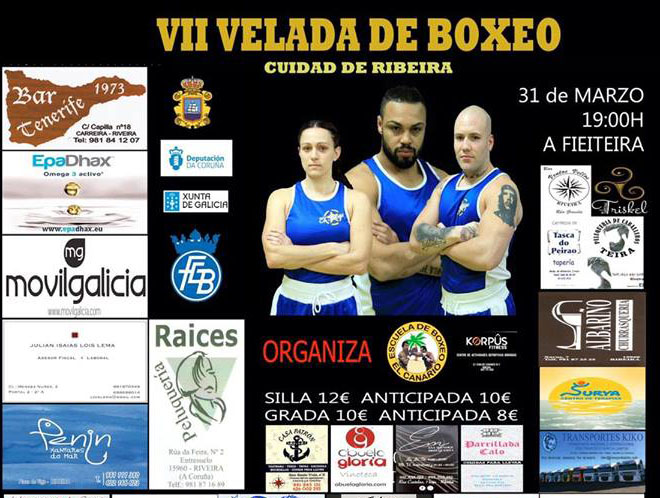 Afiche publicitario cortesía de Israel benítez con la imagen de los tres mosqueteros debutantes en boxeo Clara Millares, Diego