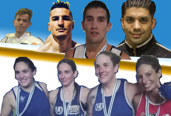 Algunos componentes del combinado gallego. De abjo hacia arriba: Zaira Corchero, Olga Vázquez, Christine Oya, Lorea Murgoitio, Ciclón Barros, Charly López, Rayito García y Goyo Rubio.