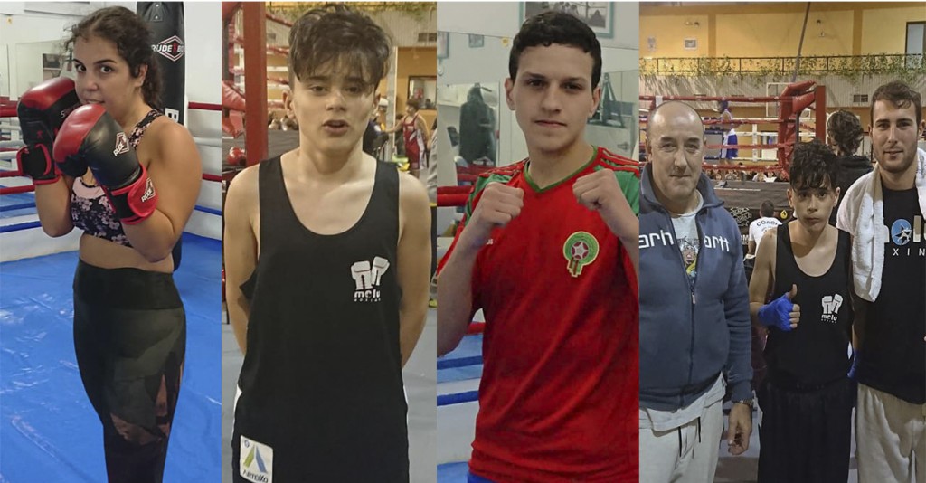 Componentes del Stadium que competirán en Lugo y Madrid: Carolina Vaz, Rafa Ruíz, Abdu Hajjaji , con Suso Penela y Diego Cruz. Montage con fotos cedidas por Gimnasio Stadium.