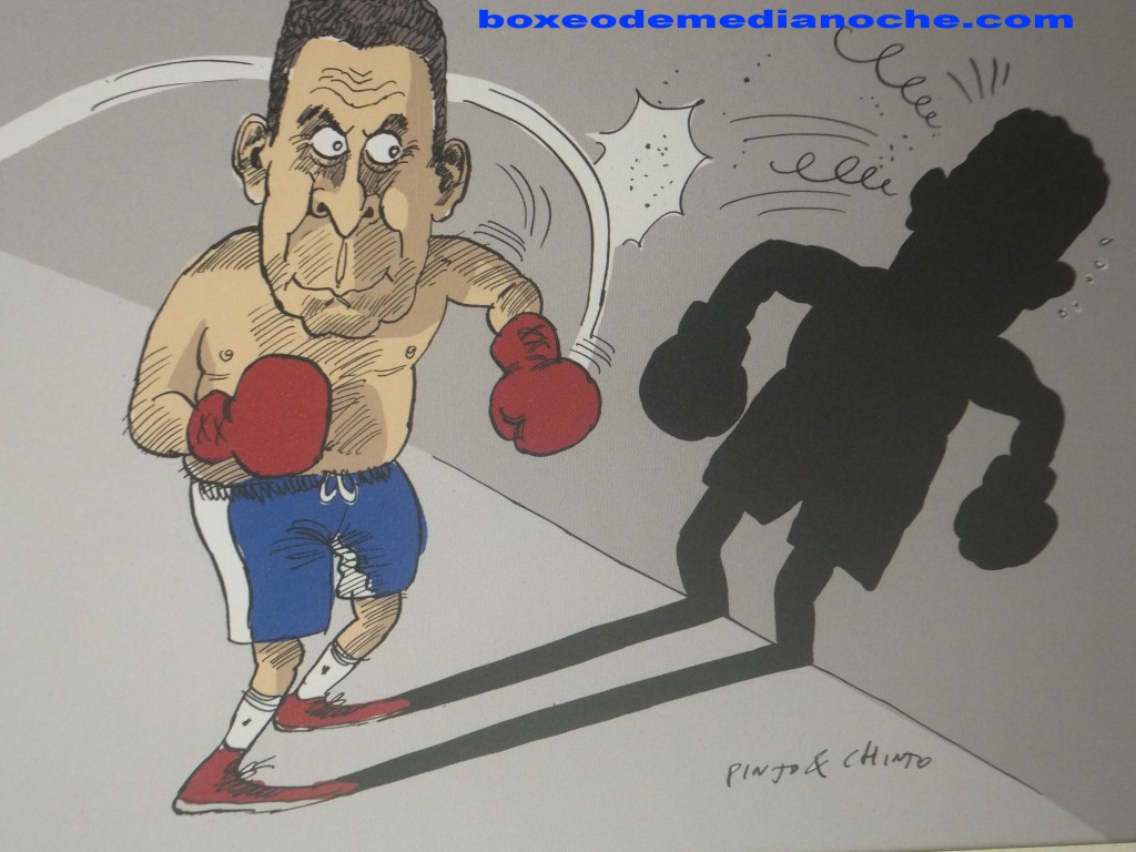 Agradecida caricatura creada por Pinto & Chinto con motivo de mi jubilación de La Voz y que orgullosamente se constituye en Emblema Predilecto de boxeodemedianoche.