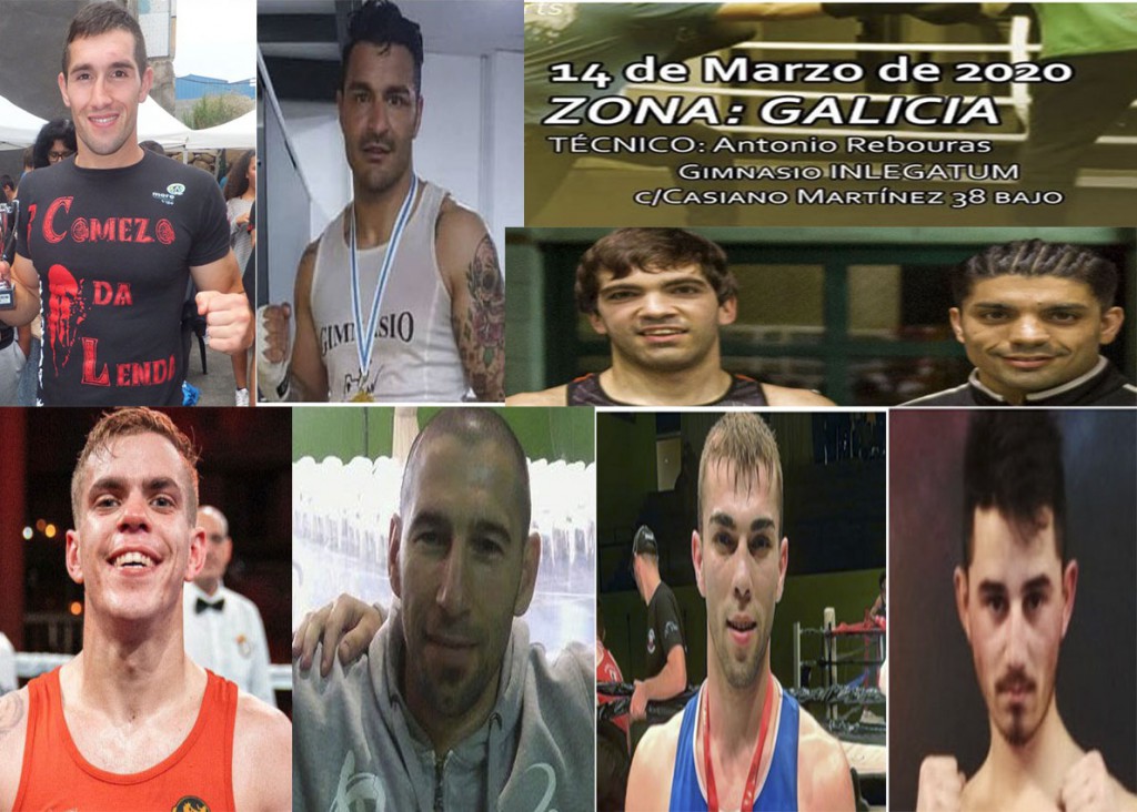 En este montaje fotográfico aparecen algunos de los protagonistas de los eventos boxísticos que se celebrerán durante el mes de marzo en la comunidad gallega.Cedida