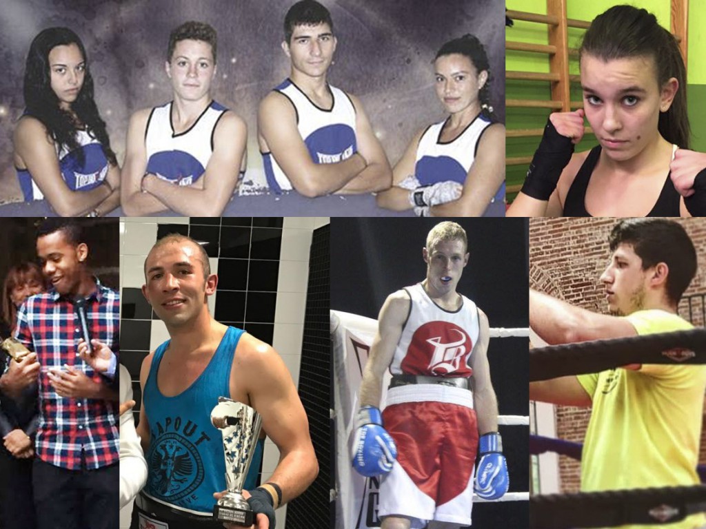 Fotomontaje de fotos cedidas de algunos de los protagonistas de la Velada organizada por La Escuela de boxeo el Canario en el Polideportivo A Fieiteira.